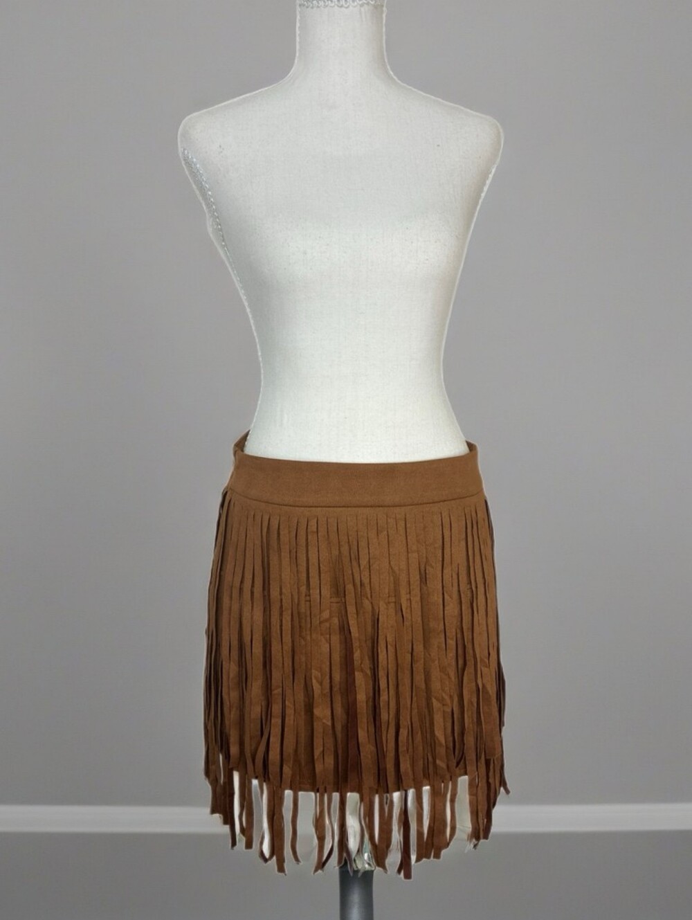 Tan Fringe Mini Skirt - Women